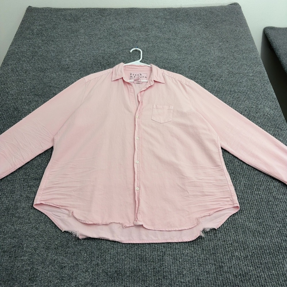 Frank & Eileen Button Down Womens XL Pink Cotton Distressed Raw Hem Casual Style